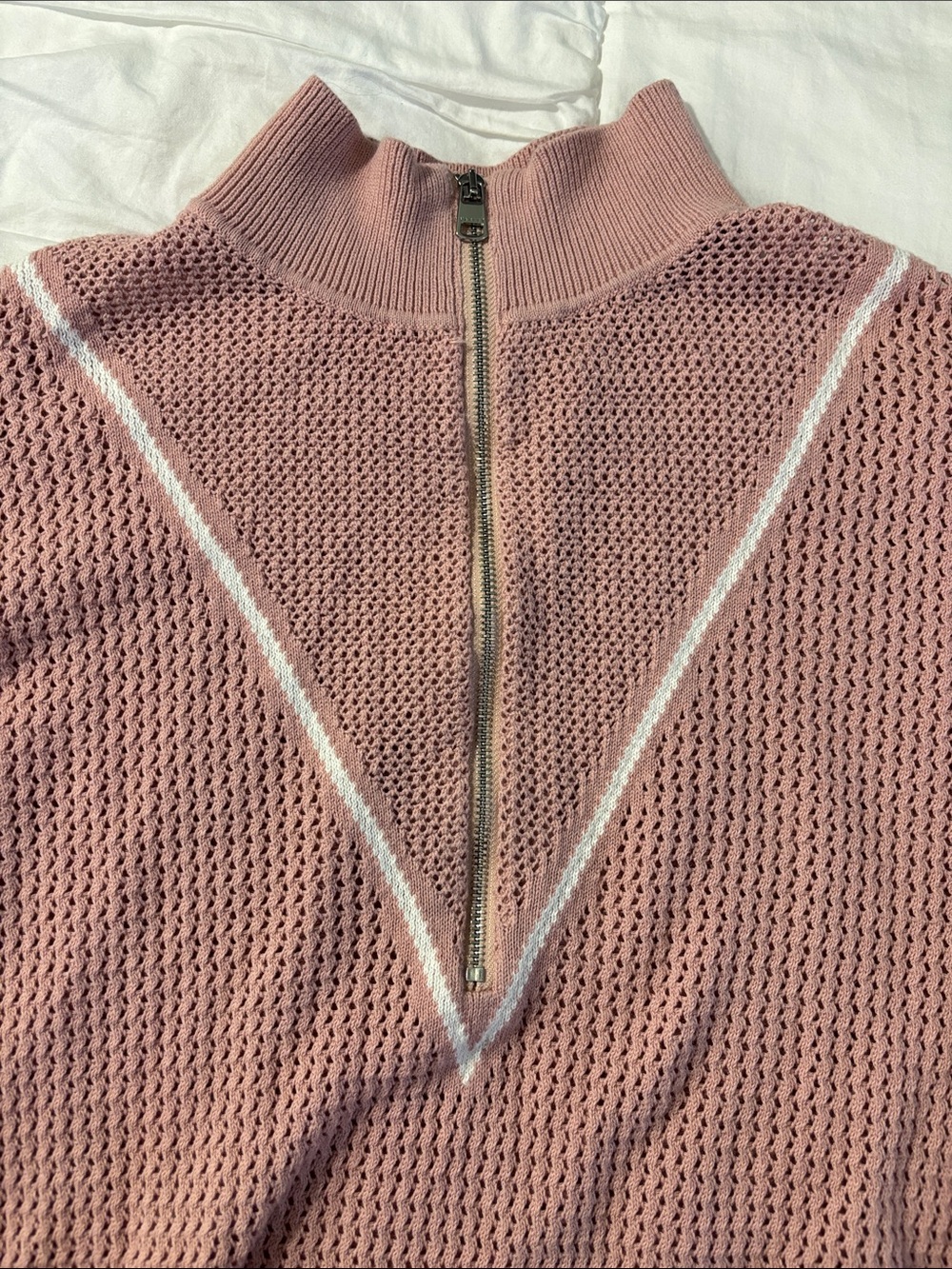 Varley Pink Openwork V-Neck Knit Sweater - Picture 4 of 8